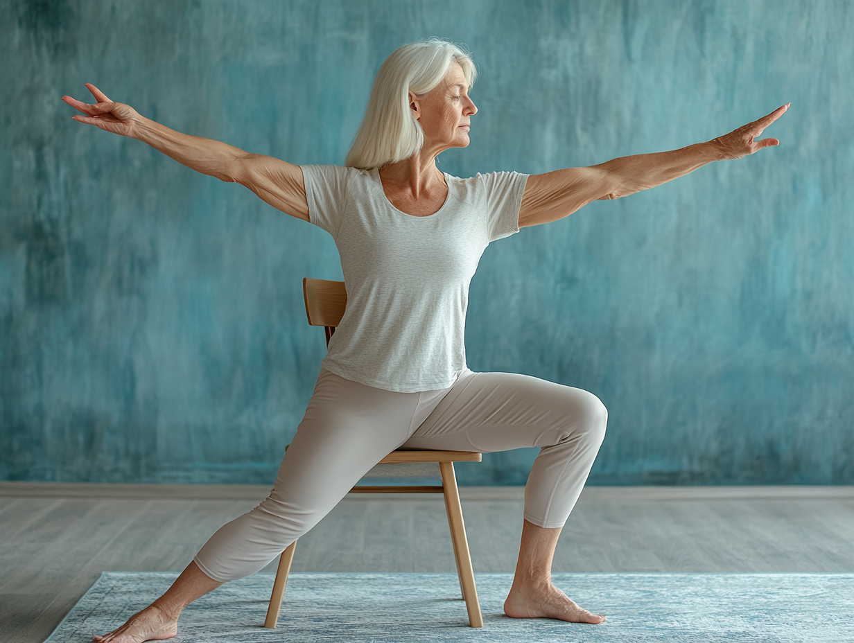 Інструктор допомагає жінці старшого віку виконувати асану йоги