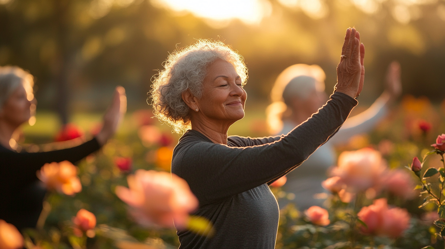 Щаслива жінка в медитативній позі після заняття йогою